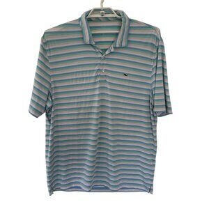 Vineyard Vines Mens Striped Polo Shirt XL Blue Pink Green Performance Stretch Sh